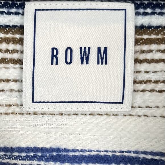 ROWM Mens 100% Cotton Hooded Shacket Shirt Jacket Size XL Cream Stripped Rugged - Picture 9 of 12